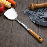 1pc स्टेनलेस स्टील नक्कल काठको दाना ह्यान्डल स्पाटुला लिकी शोभेल चम्चा पकाउनको लागि भान्छाको प्रकाश 5 भान्छाका उपकरणहरू