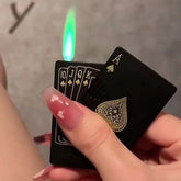 Poker Ace of Spades Green Flame Gas Lighter Turntable Decompression Windproof Butane Lighter Funny Cigarette Lighter Smoking