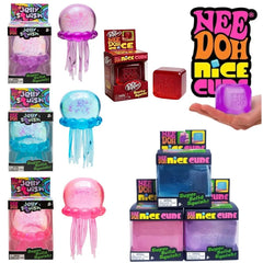 Schylling Nee Doh Jellyfish र Cube Squish Toy, नरम जेली निचोल्ने तनाव कम गर्ने फिगेट खेलौना, बच्चाहरू र वयस्कहरूका लागि सेन्सरी नी डोह