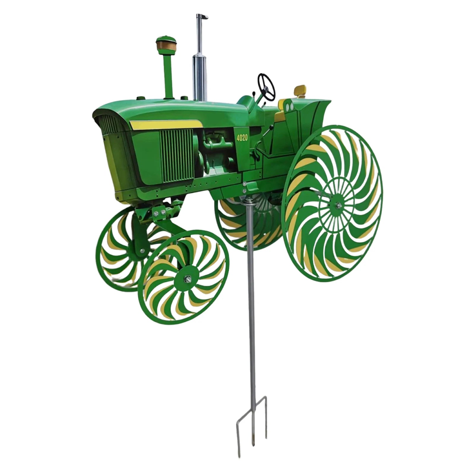 Green Tractor Garden Spinners with Rotating Wheels बगैंचाको लागि पवनचक्की बगैंचाको लागि पवनचक्की घरको आँगन, कौसी, पछाडिको चउर र फूलबारीका लागि