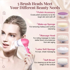 Electric 5-in-1 Facial Cleansing Brush, Multi-functional Rotating Massage Pore Cleansing Beauty Device Pore Cleaner