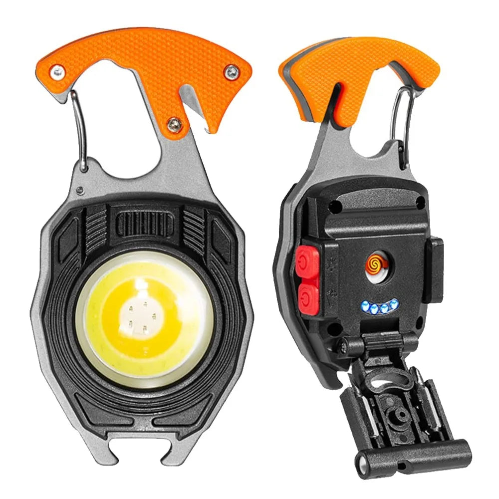 7 Light Modes Keychain Work Light 1600Lumen With Folding Bracket Rechargeable Flashlight Screwdriver Bottle Opener