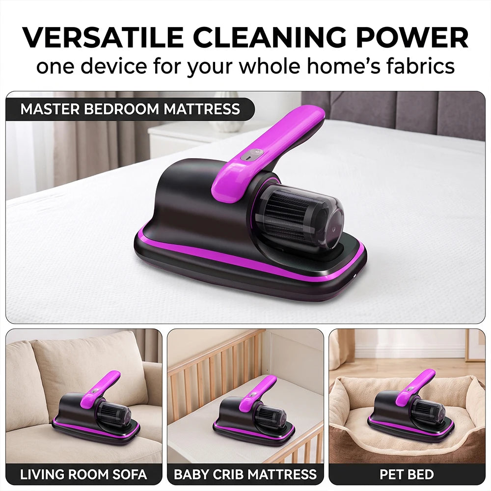Mattress Vacuum Cleaner Wireless Handheld Bed Vacuum Cleaner with UV-C Light 12KPa Ultrasonic for Beds Sofas Car Seats Carpets