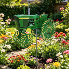 Green Tractor Garden Spinners with Rotating Wheels बगैंचाको लागि पवनचक्की बगैंचाको लागि पवनचक्की घरको आँगन, कौसी, पछाडिको चउर र फूलबारीका लागि