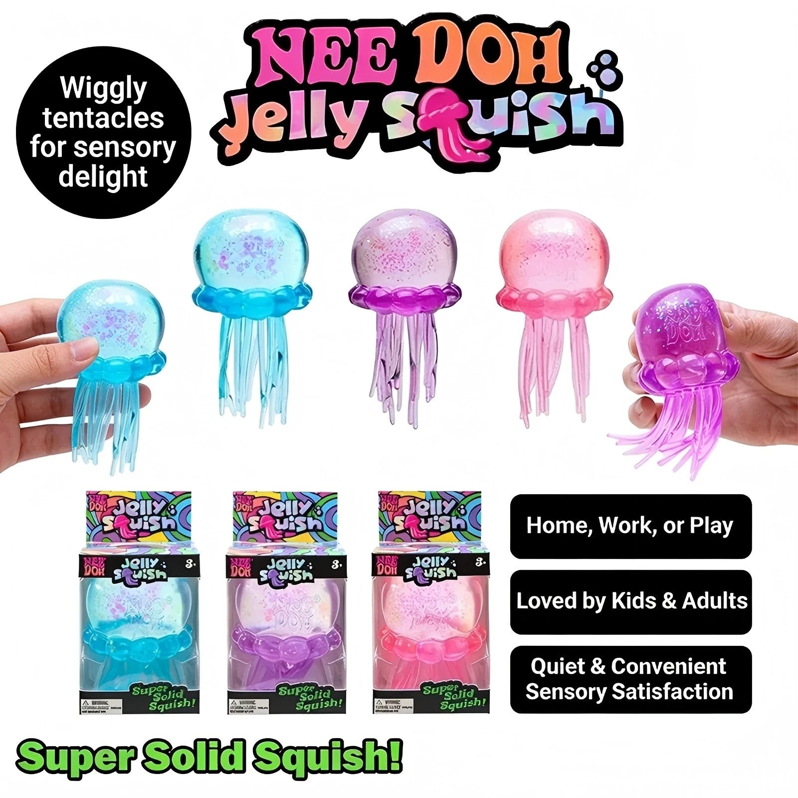 Schylling Nee Doh Jellyfish र Cube Squish Toy, नरम जेली निचोल्ने तनाव कम गर्ने फिगेट खेलौना, बच्चाहरू र वयस्कहरूका लागि सेन्सरी नी डोह