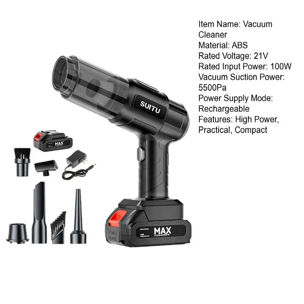 27cm Car Vacuum Cleaner 5500Pa Suction Power Low Noise Rechargeable Multipurpose Portable Cordless Handheld Vacuum Dust Remover