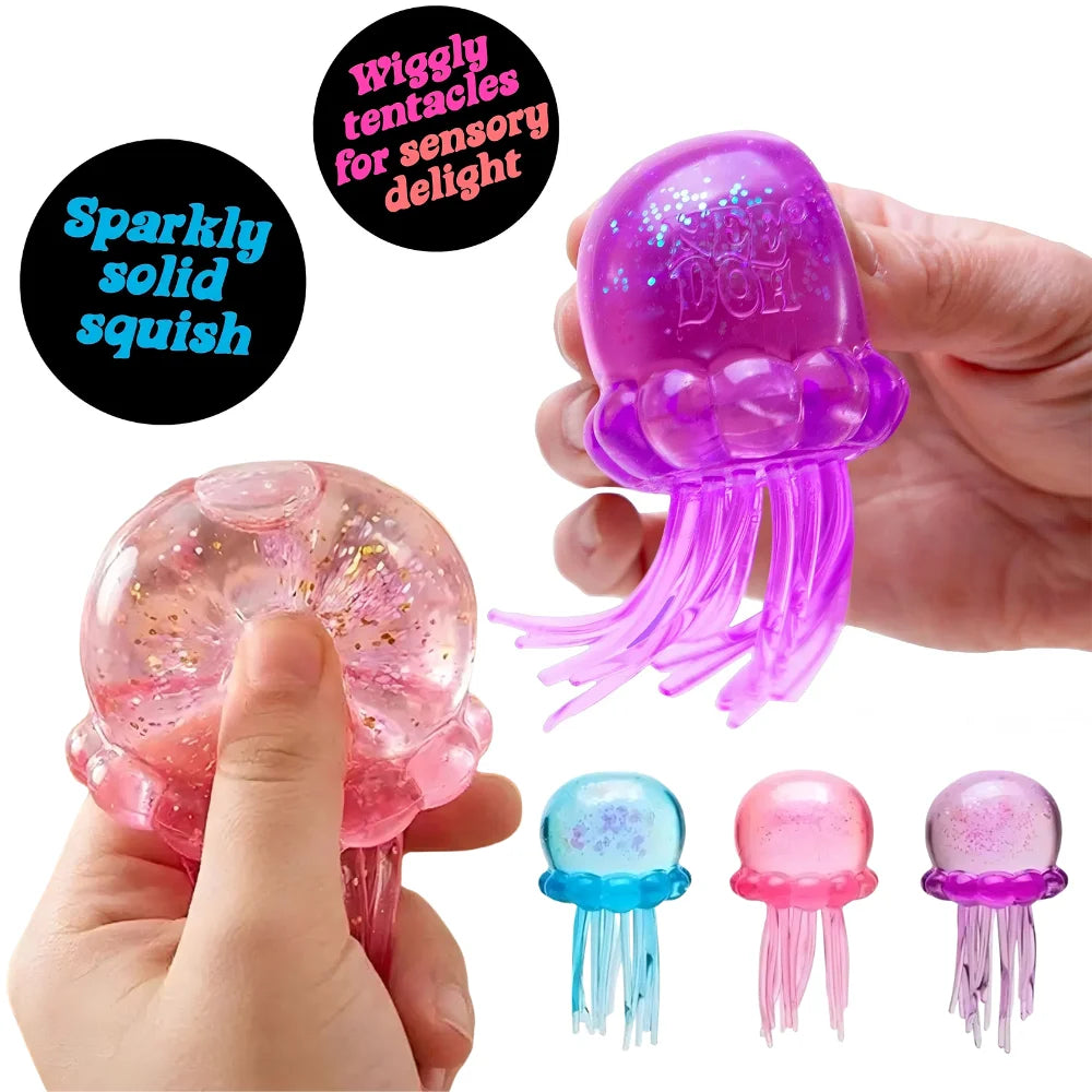 Schylling Nee Doh Jellyfish र Cube Squish Toy, नरम जेली निचोल्ने तनाव कम गर्ने फिगेट खेलौना, बच्चाहरू र वयस्कहरूका लागि सेन्सरी नी डोह