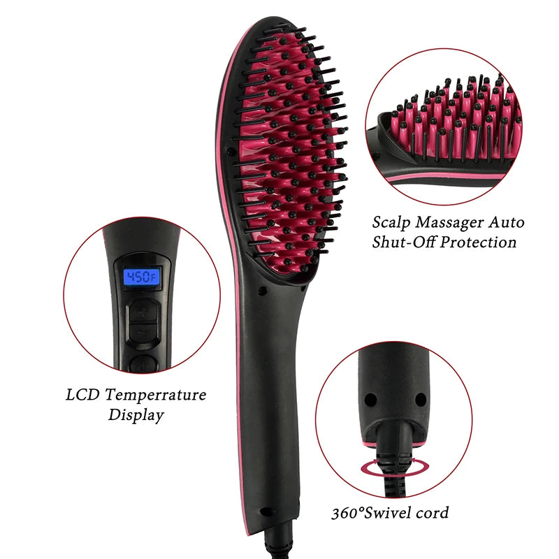 Professional Electric Hair Straightener Hand-held Portable Brush Liquid Crystal Display Hair Straightener Healthy Comb