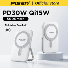 PISEN Magnetic Wireless Power Bank 5000mAh With Foldable Stand Fast Charging Portable Charger Bank For MagSafe iPhone Samsung