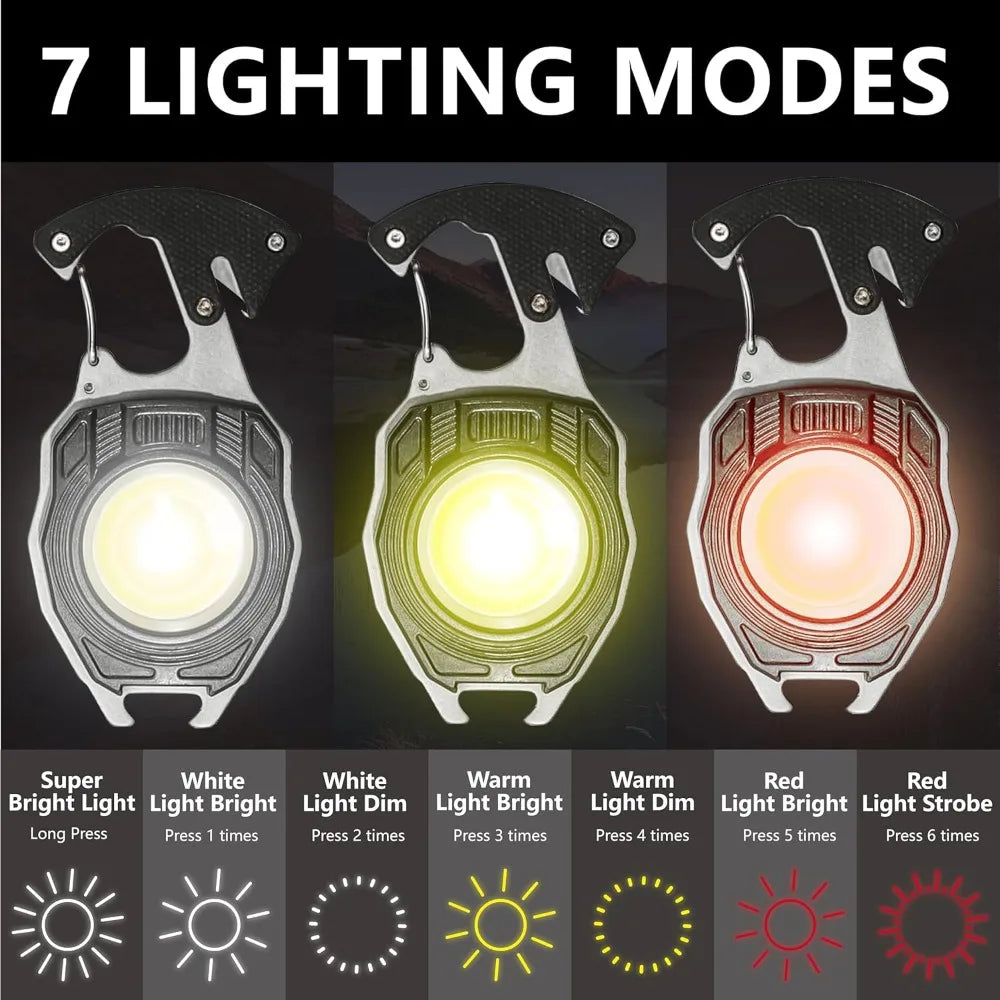 7 Light Modes Keychain Work Light 1600Lumen With Folding Bracket Rechargeable Flashlight Screwdriver Bottle Opener