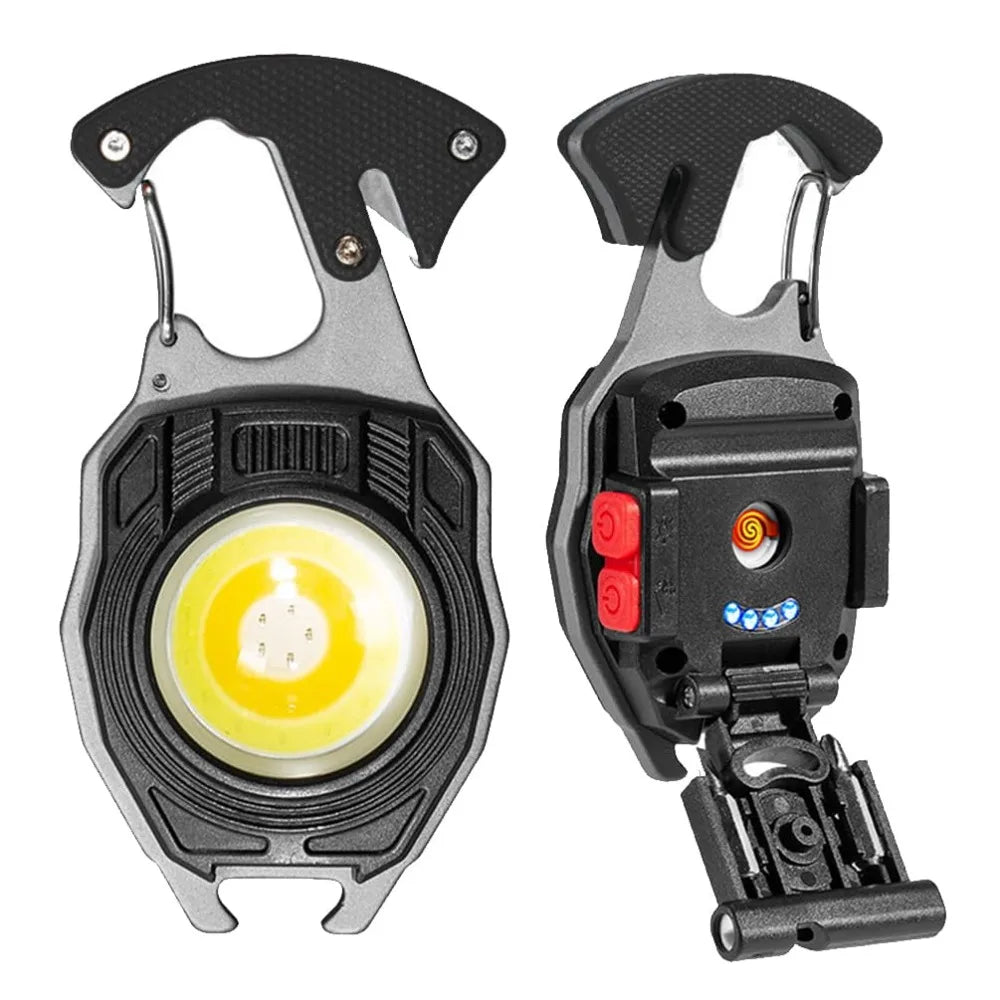 7 Light Modes Keychain Work Light 1600Lumen With Folding Bracket Rechargeable Flashlight Screwdriver Bottle Opener