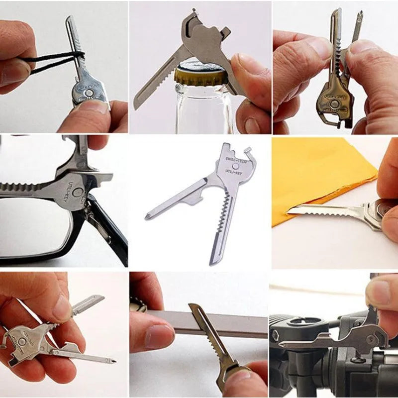 1PC 6-in-1 Stainless Steel EDC Multi Tool Utili-Key - Keychain Pocket Cutter Knife Screwdriver Unboxing Tool