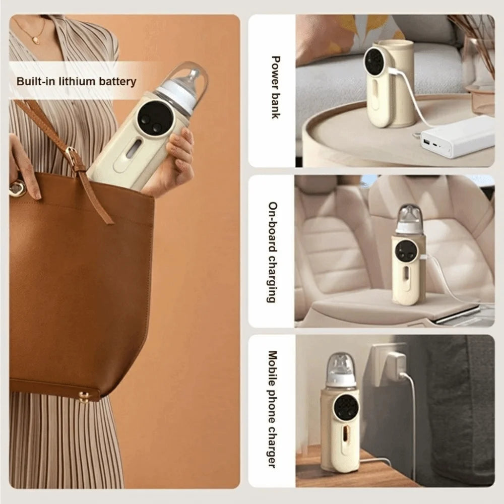 USB Rechargeable Portable Bottle Warmer Digital Display 5-8 Hours Keeps Warm Baby Bottle Warmer Constant Temperature Cordless