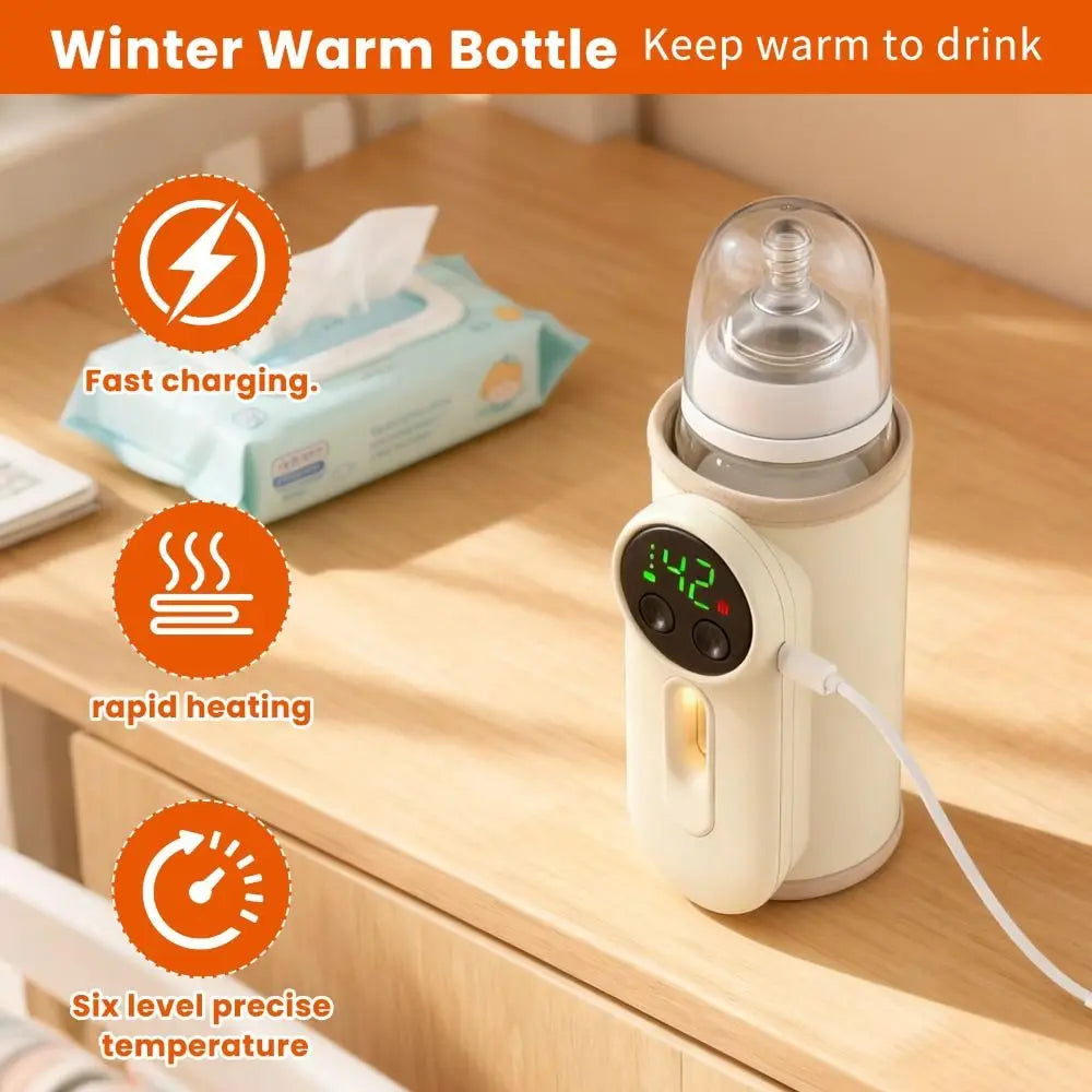 USB Rechargeable Portable Bottle Warmer Digital Display 5-8 Hours Keeps Warm Baby Bottle Warmer Constant Temperature Cordless