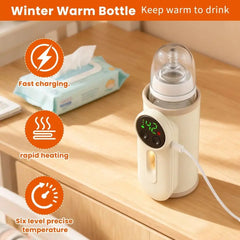 USB Rechargeable Portable Bottle Warmer Digital Display 5-8 Hours Keeps Warm Baby Bottle Warmer Constant Temperature Cordless