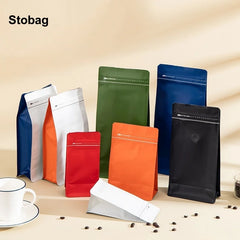 StoBag 50pcs Coffee Beans Bag Packaging with/No Valve Aluminum Foil Sealed for Food Powder Tea Nuts Storage Airtight Pouches