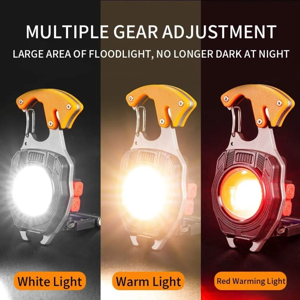 7 Light Modes Keychain Work Light 1600Lumen With Folding Bracket Rechargeable Flashlight Screwdriver Bottle Opener