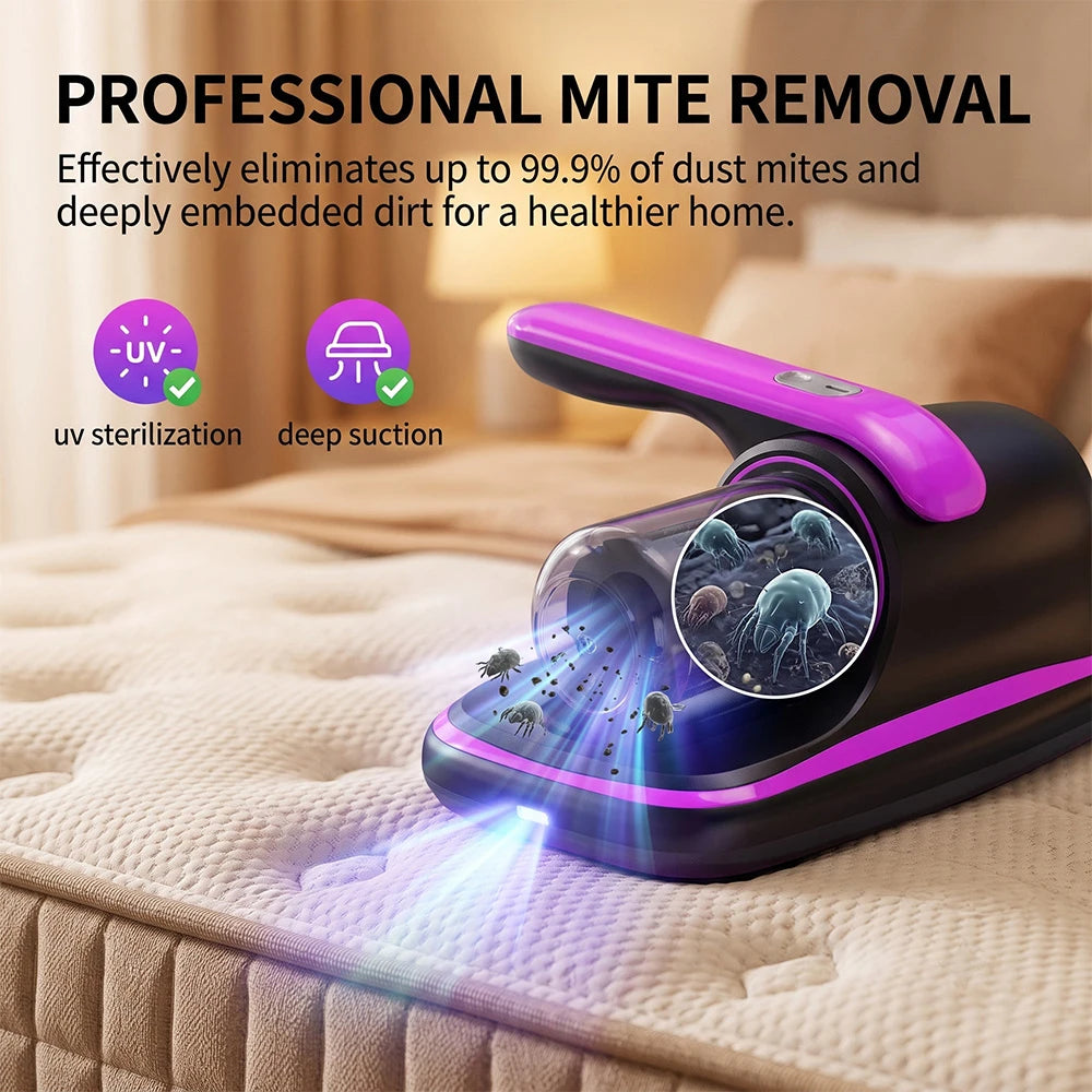 Mattress Vacuum Cleaner Wireless Handheld Bed Vacuum Cleaner with UV-C Light 12KPa Ultrasonic for Beds Sofas Car Seats Carpets