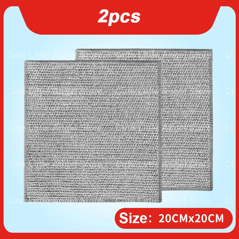 20/2pcs Steel Wire Cleaning Cloth Single-layer Double-layer Non -stick Oil Iron Dishrag Kitchen Pan Pot Dishes Cloths Rags