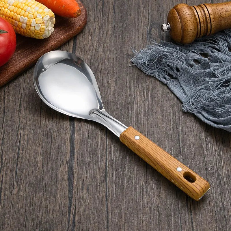 1pc Stainless Steel Imitation Wood Grain Handle Spatula Leaky Shovel Spoon 5 Tools for Kitchen Light for Cooking Kitchen Tools