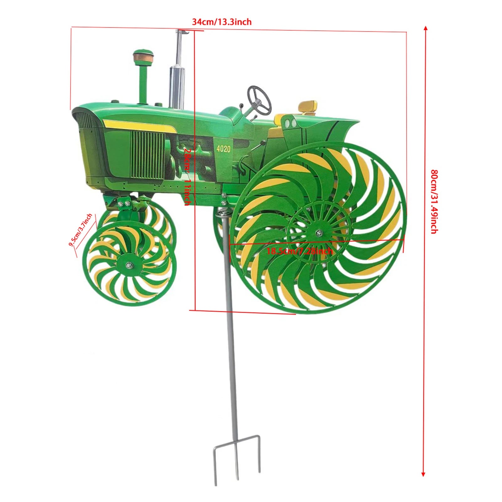 Green Tractor Garden Spinners with Rotating Wheels बगैंचाको लागि पवनचक्की बगैंचाको लागि पवनचक्की घरको आँगन, कौसी, पछाडिको चउर र फूलबारीका लागि