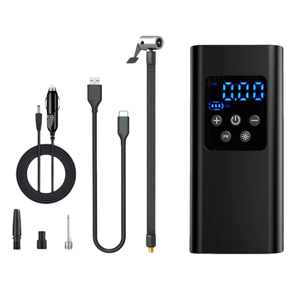पोर्टेबल कार एयर कम्प्रेसर 150PSI कार टायर इन्फ्लेटेबल पम्प LCD डिजिटल डिस्प्ले डिजिटल इन्फ्लेटर इन्फ्लेटेबल पम्प LED लाइटको साथ