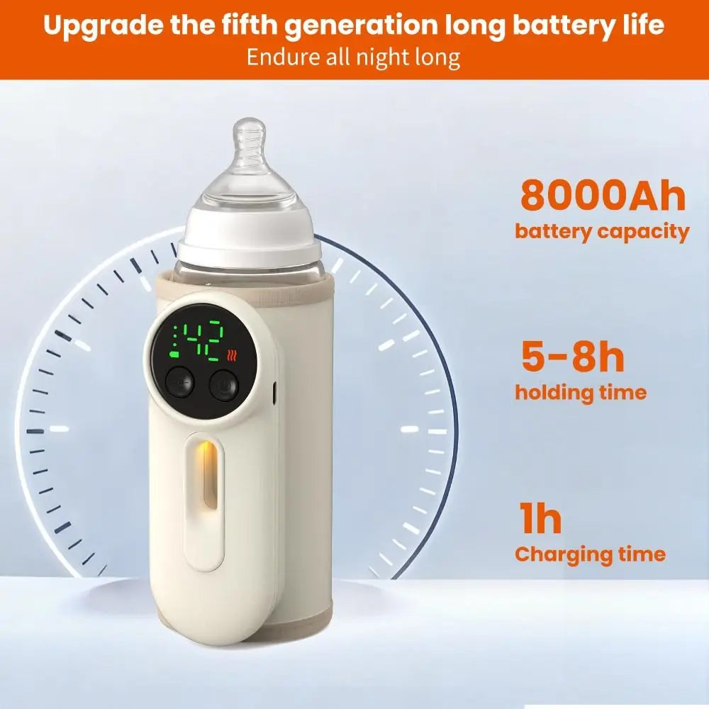 USB Rechargeable Portable Bottle Warmer Digital Display 5-8 Hours Keeps Warm Baby Bottle Warmer Constant Temperature Cordless