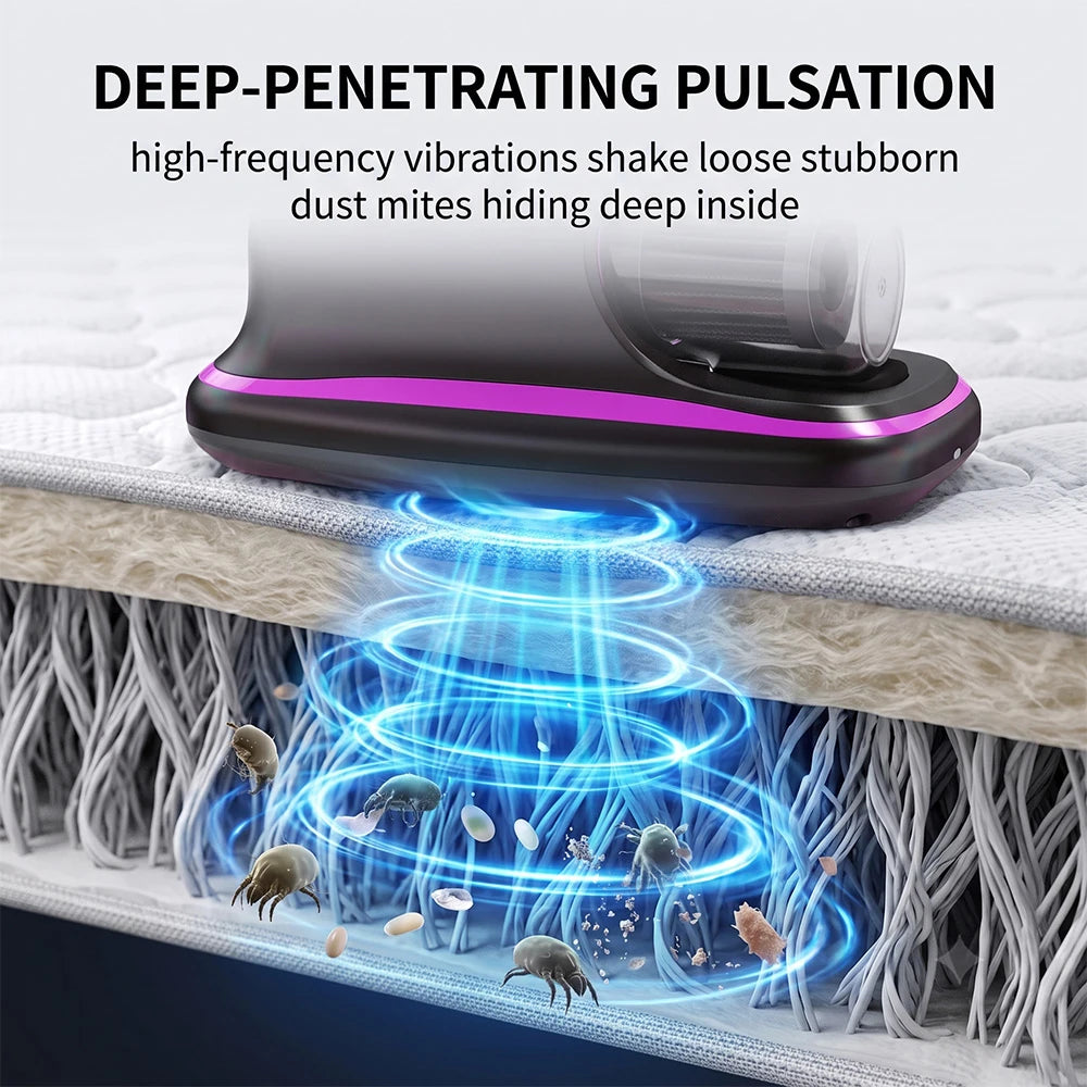 Mattress Vacuum Cleaner Wireless Handheld Bed Vacuum Cleaner with UV-C Light 12KPa Ultrasonic for Beds Sofas Car Seats Carpets