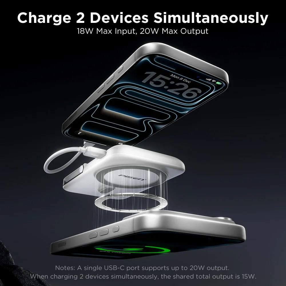 PISEN Magnetic Wireless Power Bank 5000mAh With Foldable Stand Fast Charging Portable Charger Bank For MagSafe iPhone Samsung