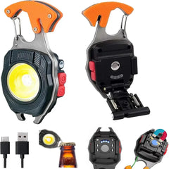 7 Light Modes Keychain Work Light 1600Lumen With Folding Bracket Rechargeable Flashlight Screwdriver Bottle Opener