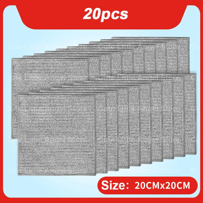 20/2pcs Steel Wire Cleaning Cloth Single-layer Double-layer Non -stick Oil Iron Dishrag Kitchen Pan Pot Dishes Cloths Rags